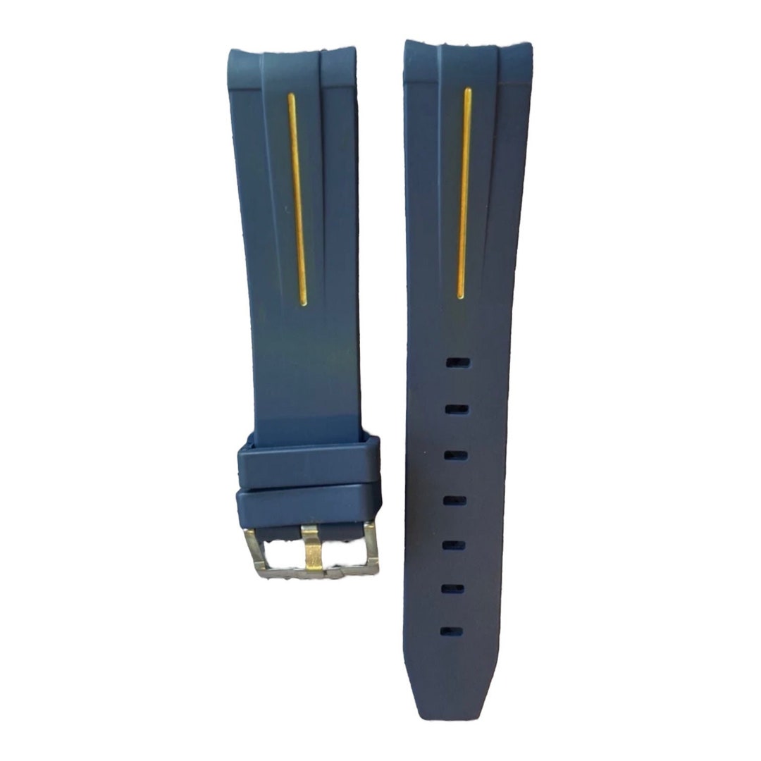 20mm Blue Vulcanized Rubber Strap Band Rolex 40mm Submariner Gmt Yellow