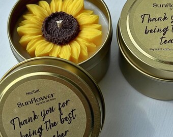 Teacher Appreciation Gift, Personalised Floral Candle, Custom Soy Wax Candle