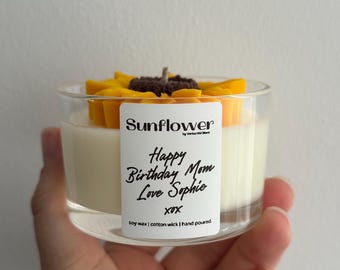 Personalised Candle, Custom Soy Wax Candle, Daisy or Sunflower, Glass Jar