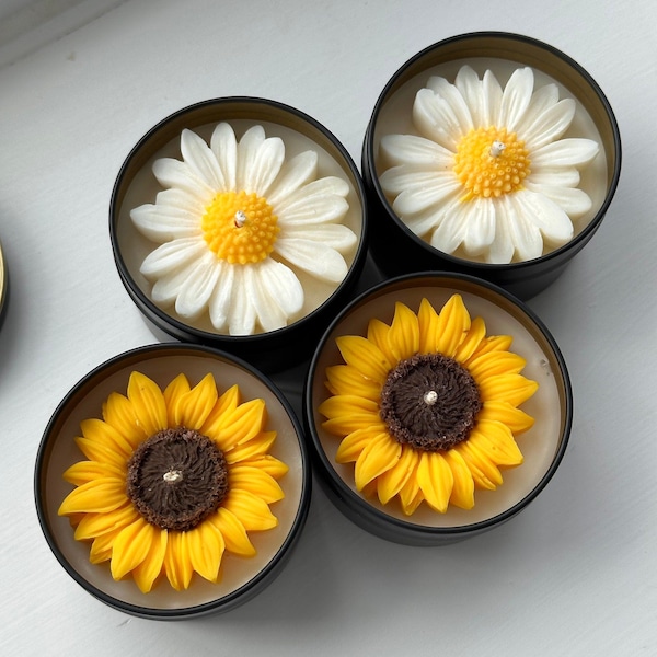 Sunflower and Daisy candle | metal tin jar | 100ml