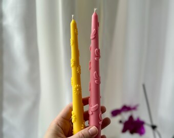 Daisy and Bird Taper Candles Set, Pastel Decorative Dinner Candles, Home Decor Gift