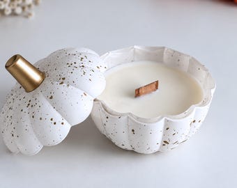 Handmade White Pumpkin Soy Candle, Pumpkin Spice Scent, Autumn Home Decor
