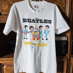 1987 The Beatles Twist and Shout Cartoon Apple Corp Koszulka Rozmiar Duży
