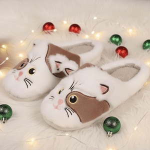 Fluffy Kitty Plush Slippers, Soft Cozy Indoor Shoes, Cute Furry Home Footwear