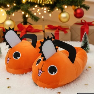 Cute Anime ChainSaw Dog Slippers, Cozy Plush Anime House Shoes, Cozy Winter Indoor Slides, Warm Plush Non-Slip Couple Gift