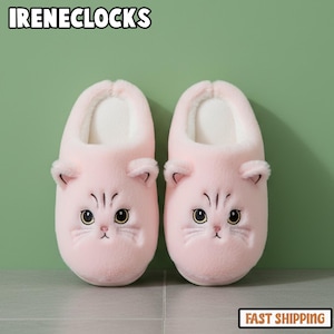 Cat Slippers Women, Cute House Shoes, Cozy Indoor Slippers, Kawaii Gifts, Cozy Non-Slip Plush Footwear, Holiday Gift, Christmas Gift