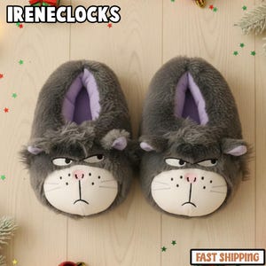 Cat Luciferr Funny Animal Slippers, Christmas Holiday House Shoes, Warm Winter Indoor Shoes, Warm Non-Slip Couple Gift, Christmas Slippers