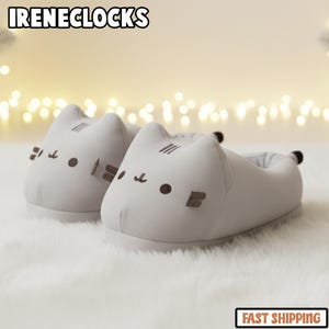 Plush Cartoon Cat Slippers for Christmas, Cute Furry Kitty House Shoes, Cozy Warm Winter Indoor Slippers, Holiday Gift for Cat Lovers