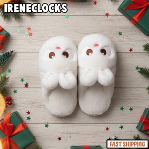 Cute Bunny Plush Slippers for Women & Kids, Fluffy Warm Rabbit House sliders, Cute Non-Slip Kids/Adults Slipper Booties, Christmas Gift