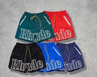RH Rhude Shorts Letters Casual Sports Shorts Amern High Street Casual Loose Beach Shorts Active Wear Men's Shorts Streetwear Fashion Shorts