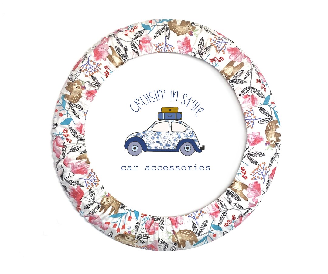 Sleepy Sloth Floral Steering Wheel Cover With Gripper Fabric Etsy