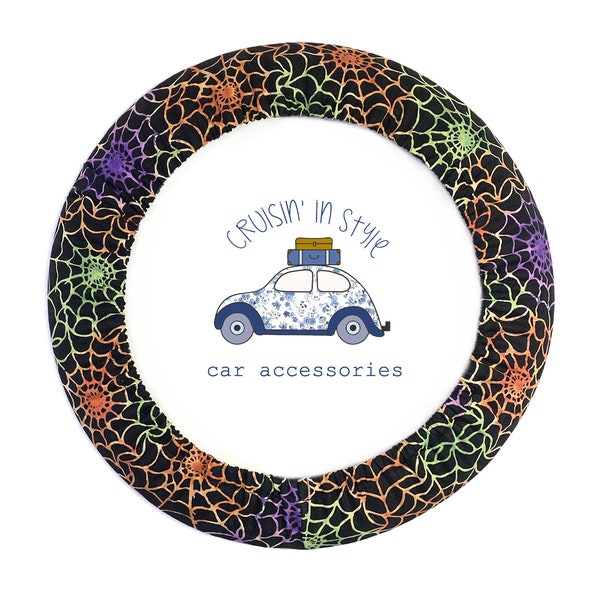 Colorful Spider Web Steering Wheel Cover with Gripper Fabric