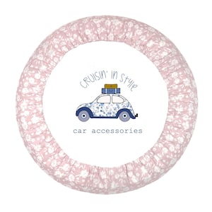 Dainty Flowers on Pink Steering Wheel Cover with Gripper Fabric