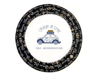 Black and Gold Queen Bee Steering Wheel Cover