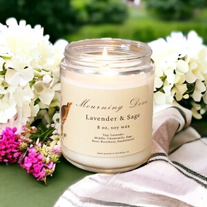 Vela perfumada de lavanda y salvia / Vela de cera de soja de aromaterapia de 4 oz / Paloma de luto