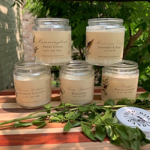 Spring Candle Collection 5 Pack | 4 oz Soy Wax | Petrichor, Lavender and Sage, Green Tea, Citrus, Rose Candle