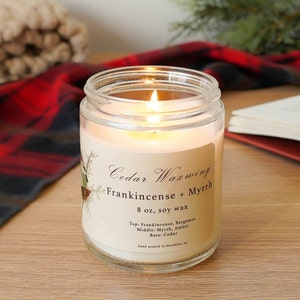 Frankincense & Myrrh Soy Wax Candle, Hand-Poured, Small Batches, Scented Candle