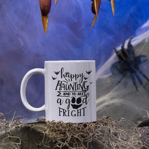 Happy Haunting Halloween Coffee Mug: Spooky Gag Gift, 11 oz Ceramic Two-tone