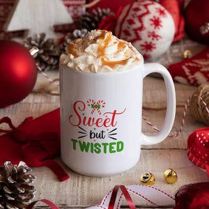 Sweet But Twisted Xmas Coffee Cup, 15 oz Ceramic Christmas Mug, Funny Holiday Present, Secret Santa Cheap Xmas Gift For Coworker Friend Boss