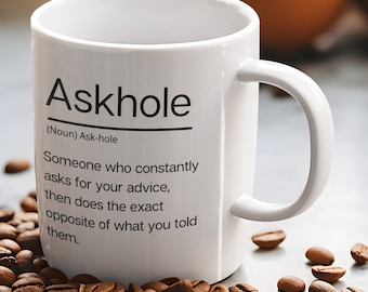 Funny Coworker Coffee Mug - Askhole, Sarcastic Office Humor Gag Gift for Work Friend Boss, 11 oz Ceramic Two-tone Mug
