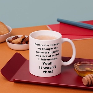 Before the Internet Sarcastic Coffee Mug, 11 oz Ceramic Two-tone Coffee Mug, Stupid People Gift, Can&#39;t Cure Stupid Gag Gift, Workplace Humor