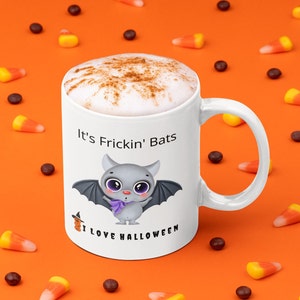 Halloween Mug - It&#39;s Frickin&#39; Bats&quot; Cute Spooky Coffee Cup, 11 oz Ceramic Two-tone Mug, Fun Halloween Lover Gift, Gag Gift for Her