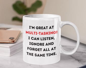 Sarcastic Multi-Tasking Coffee Mug: Funny Gag Gift, 11 oz Ceramic Two-tone Mug, Workplace Humor