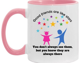 Good Friends Are Like Stars Cute Coffee Mug, 11 oz Ceramic Two Tone Coffee Cup, Unique Fun Gift Idea, Friendship Mug, Best Friend Ever Mug