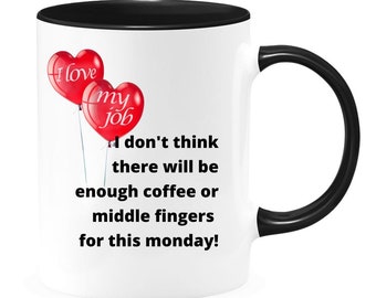 Funny Coworker Gift Mug - "Not Enough Coffee or Middle Fingers" Office Humor, Sarcastic Desk Mug, Gag Gift, 11 oz Two-tone Ceramic
