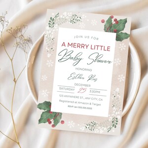 A Merry Little Baby Shower Invitation, Christmas Baby Shower Invite, Gender Neutral, Christmas Florals, Winter Wonderland, Winter Baby.