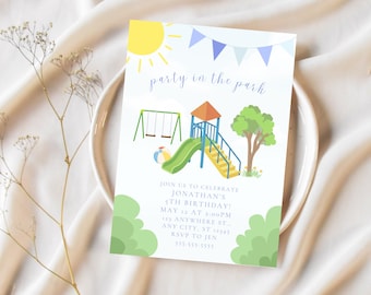 Party In the Park, Birthday Invite, Boy Birthday, Any Age Editable, Playground Invitation, Outdoor Birthday, Kids Play Party, 17