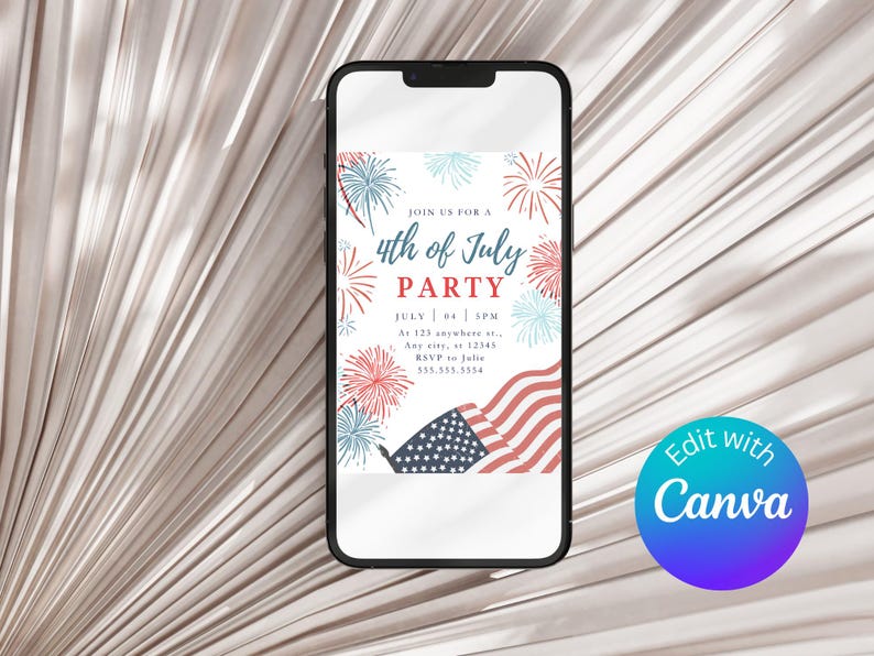 Inbjudan till 4 juli-fest, firande av självständighetsdagen, fyrverkerier, inbjudan till amerikansk flagga, röd, vit, blå, patriotisk inbjudan, helgdag i USA bild 2