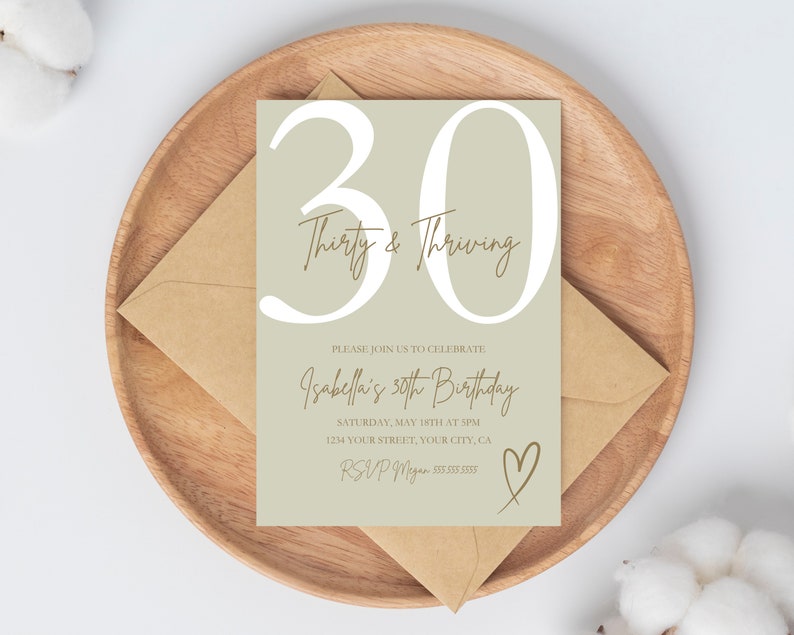 Digital 30th Birthday Invite, Neutral Tones Birthday, Boho Birthday ...