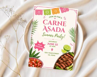 Carne Asada Party Invite, Mexican Fiesta, BBQ Party, Summer Invitation, Gathering, 56