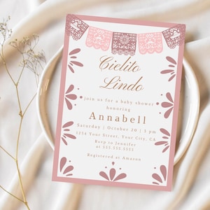Blush Pink Talavera Baby Shower Invitation: Cielito Lindo, Papel Picado (Digital Download)