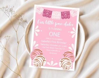 Pan Dulce Birthday Invitation: Pink Concha, Editable Template (Digital Download)