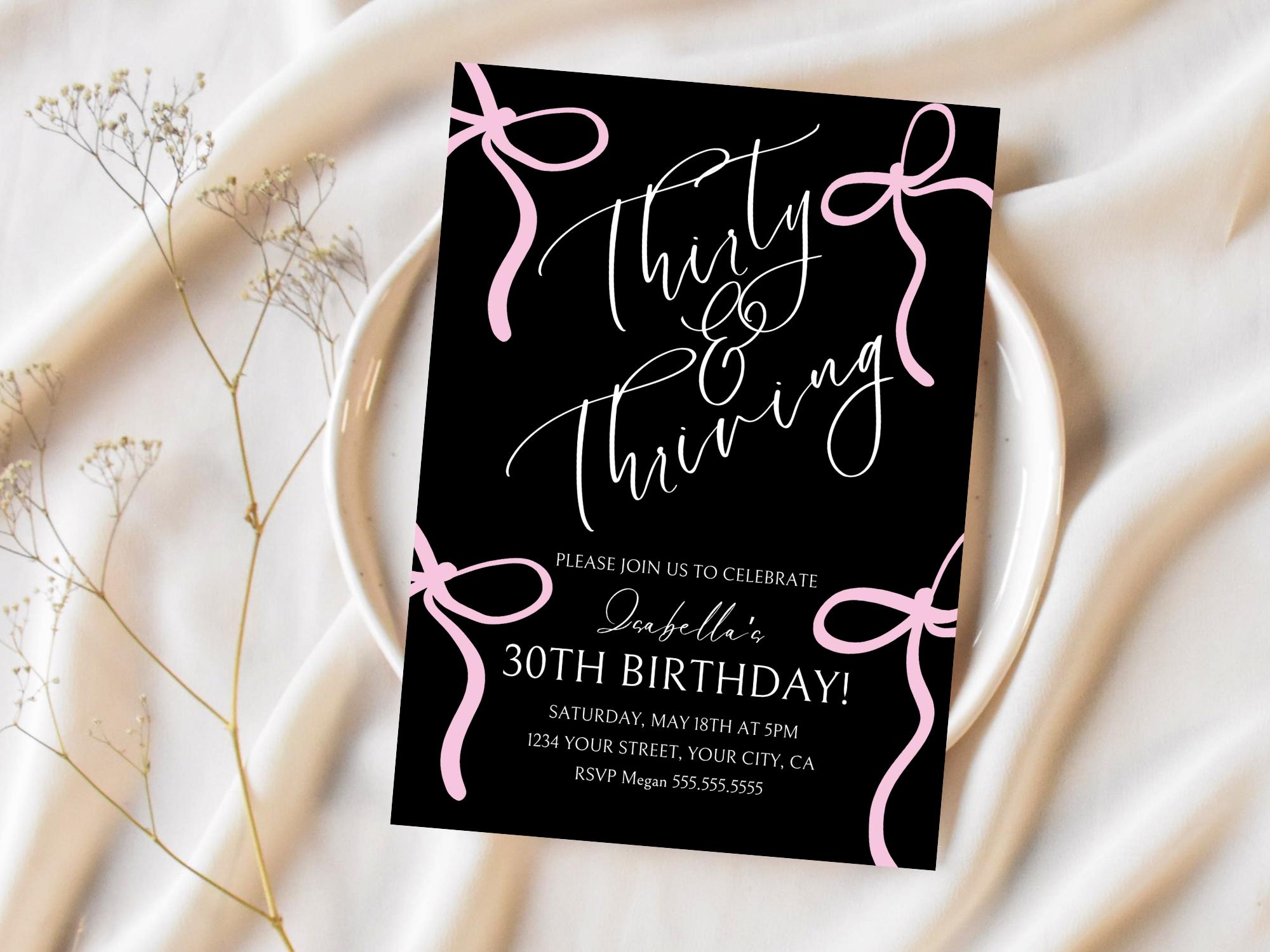 Coquette 30th Birthday Invitation: Pink Bow Theme (Digital Download)