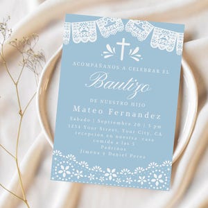 Invitacion de Bautizo en Español, Invito al battesimo spagnolo, Invito blu, Azul Bautizo, Invito a tema Cielito Lindo, Battesimo ragazzo, Blu.