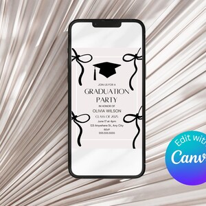 Coquette Graduation Party Invite, Black Bow Invitation, Grad Party ...