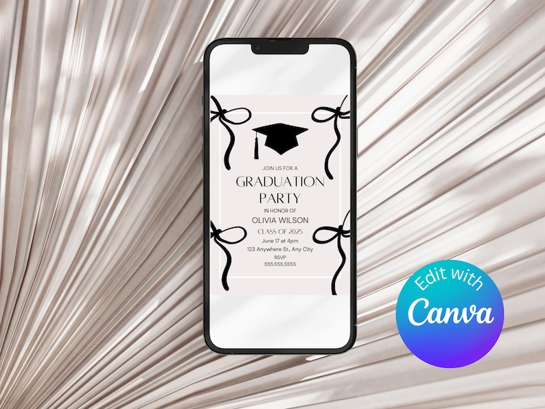 Coquette Graduation Party Invite, Black Bow Invitation, Grad Party ...