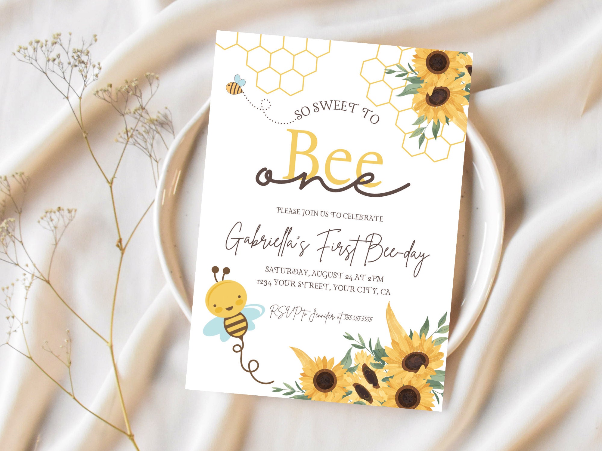 Editable Instant Download Bee 1st Birthday Invitation, so Sweet to Bee ...