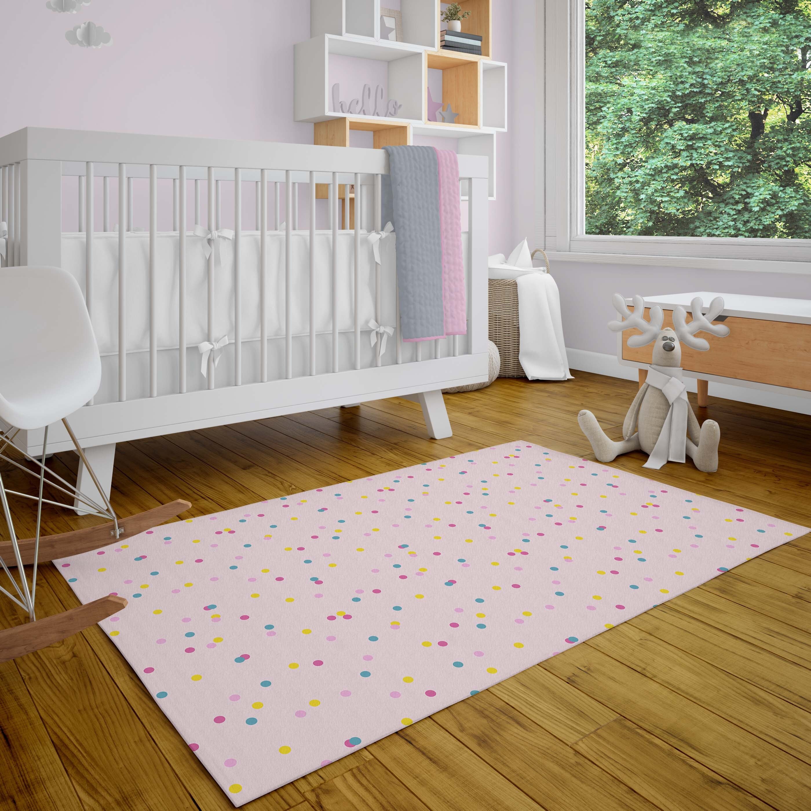 Nursery Rug Stars Children Girls Bedroom Carpet Pink Grey Soft Play Room Mat 53x77 160x230cm 