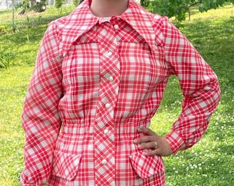 Vintage 1970’s red checked pea coat