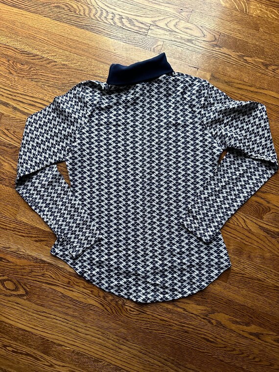 Vintage navy blue diamond patterned turtleneck si… - image 7