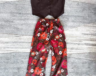 vtg 70’s brown vest with floral palooza pants size S/XS