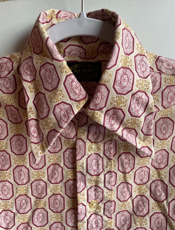 70’s gold and burgundy abstract button-down shirt