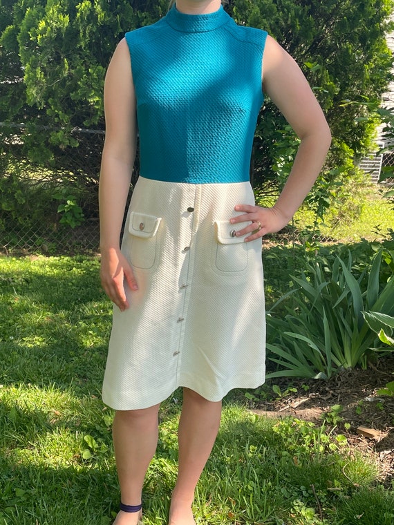 Vintage 1960’s two toned cream and teal dress