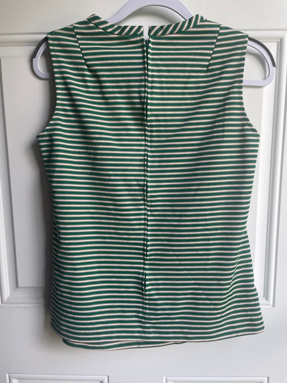 Vintage 1970’s green,tan and white striped tank t… - image 3