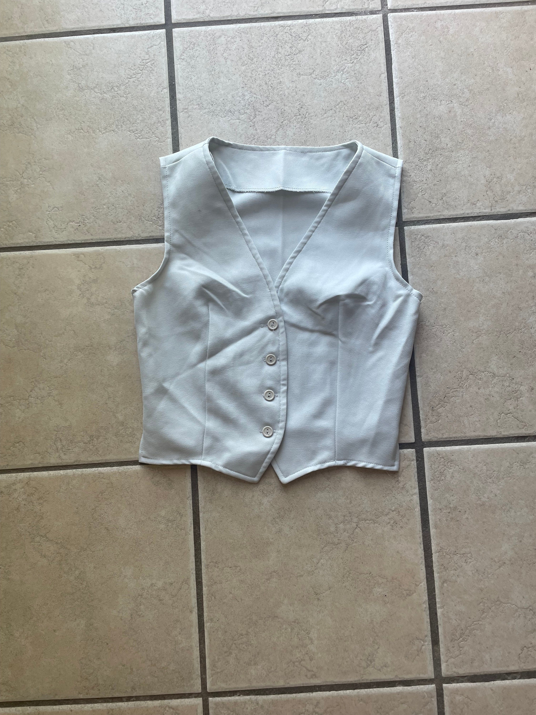70s Light Gray Vest Shirt Size S 