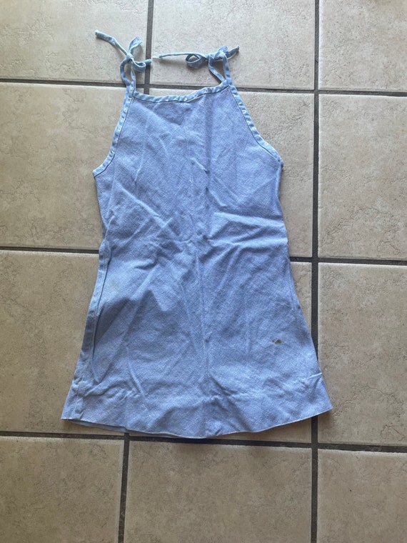 70’s light blue chambray sundress with floral trim - image 7